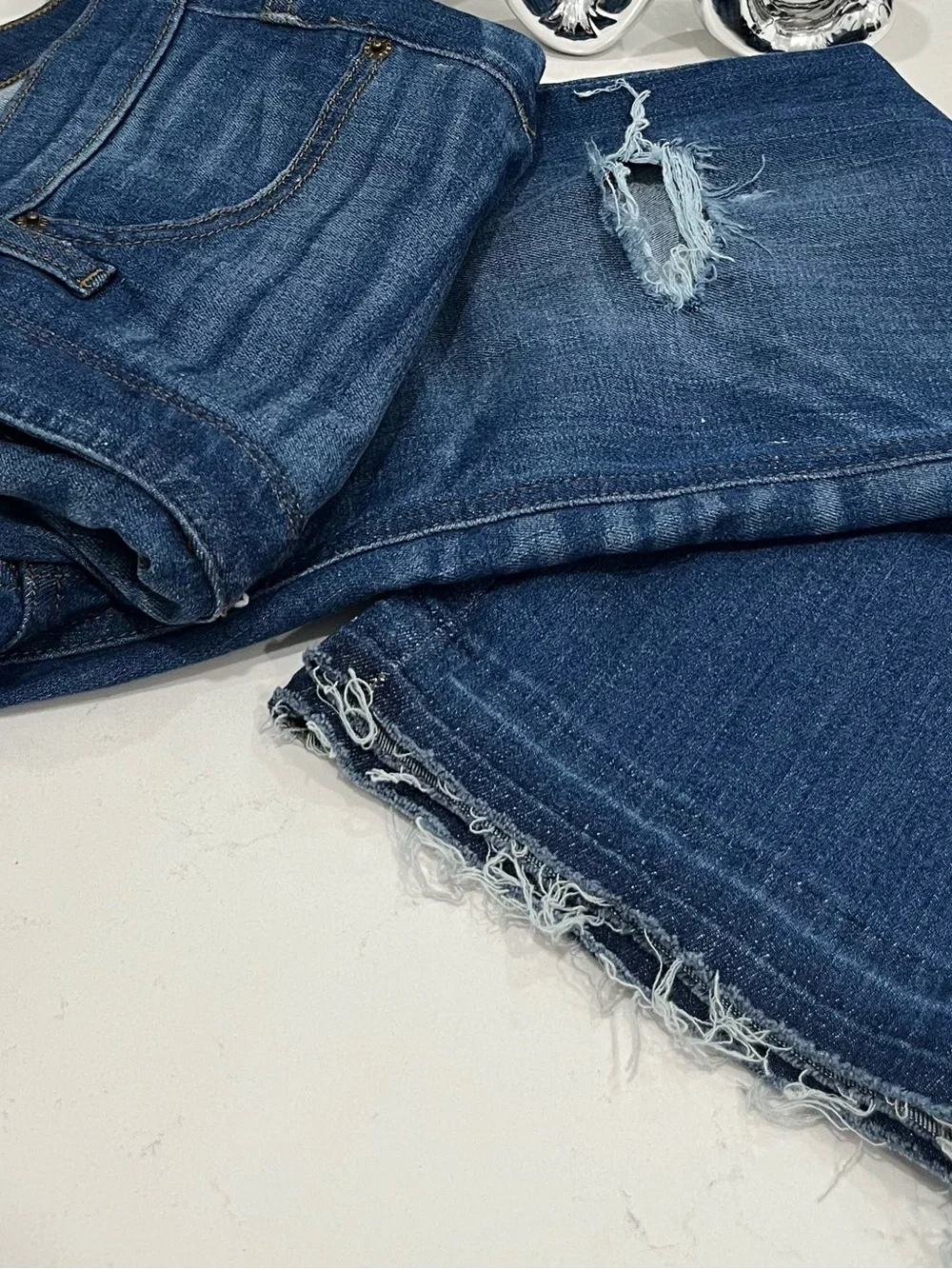 J. Crew Mid Wash Blue Straight-Leg Jeans with Subtle Distress